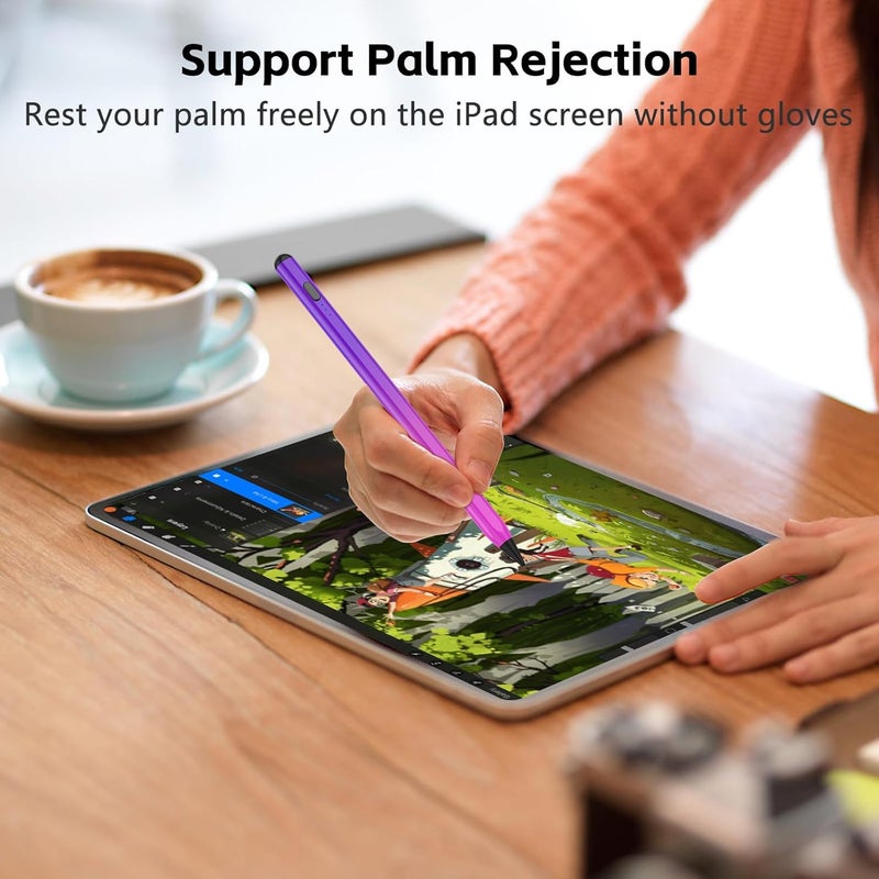 TaIYanG Stylus Pen for iPad 2018-2025 with Palm Rejection, Faster Charge,Tilt Sensitivity iPad Pencil Compatible with A16/10th/9th/8th/7th/6th,Pro 11/12.9/13in M4,Air M2/M3/5th/4th, Mini 6/5 (Gradient Purple) - Image 4